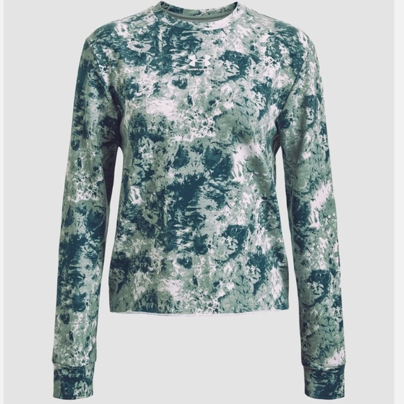 Ladies GREEN Under Armour Rival Terry Print Crew Sweatshirt Size XL - Picture 1 of 7